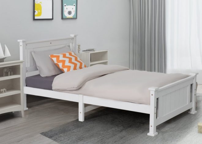 Arden Solid Pine Timber Bed Frame – White – KING SINGLE