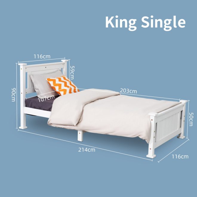 Arden Solid Pine Timber Bed Frame – White – KING SINGLE