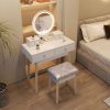 Dressing Vanity Table Stool Set with Make-up LED Lighted Mirror-White