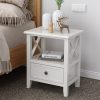 2-tier Bedside Table with Storage Drawer 2 PC – Rustic White