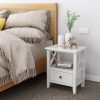 2-tier Bedside Table with Storage Drawer 2 PC – Rustic White