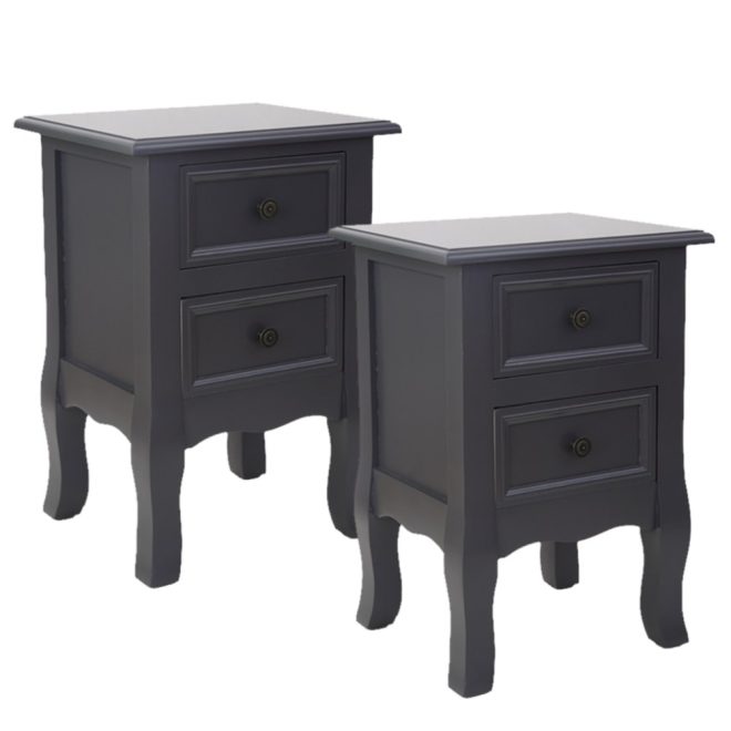 Dardenne French Bedside Table Nightstand Set of 2 – Grey