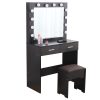 Fidel Vanity Set with Cushioned Stool and Lighted Mirror – Black