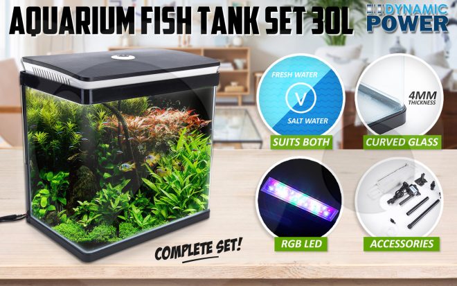 Dynamic Power Aquarium Fish Tank Curved Glass RGB LED – 30L