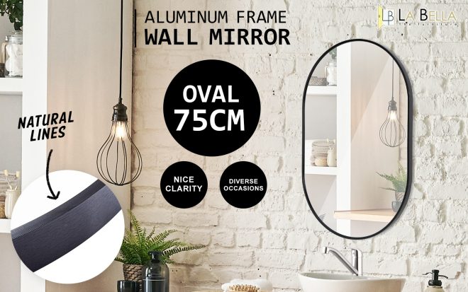 2 Set Wall Mirror Oval Aluminum Frame Bathroom 50x75cm BLACK