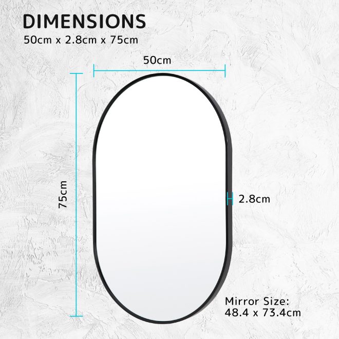 2 Set Wall Mirror Oval Aluminum Frame Bathroom 50x75cm BLACK