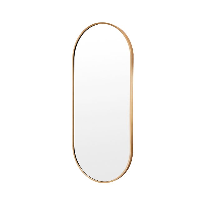 La Bella Wall Mirror Oval Aluminum Frame Makeup Decor Bathroom Vanity – 45×100 cm, Gold