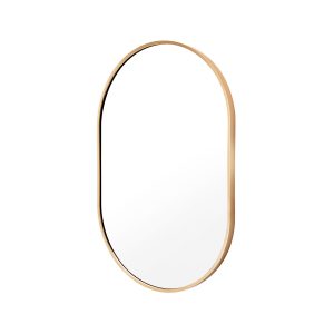 La Bella Wall Mirror Oval Aluminum Frame Makeup Decor Bathroom Vanity – 50×75 cm, Gold