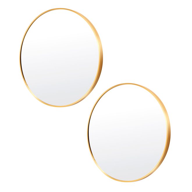 2 Set Wall Mirror Round Aluminum Frame Bathroom 60cm GOLD