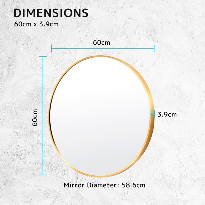 2 Set Wall Mirror Round Aluminum Frame Bathroom 60cm GOLD