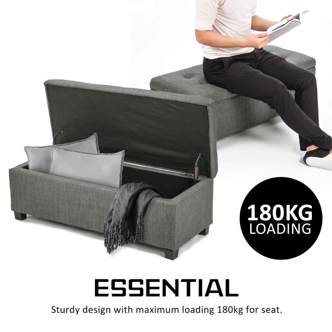 La Bella 102cm Storage Ottoman Stool Fabric – Dark Grey