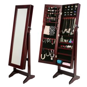 La Bella 146cm Mirror Jewellery Cabinet Storage Organiser LUVO – Walnut