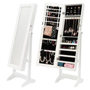 La Bella 146cm Mirror Jewellery Cabinet Storage Organiser LUVO – White