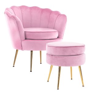 La Bella Shell Scallop Lounge Chair Accent Velvet – Pink