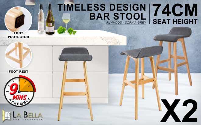 La Bella Wooden Bar Stool Sophia Fabric