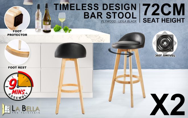 La Bella Wooden Bar Stool Leila Fabric