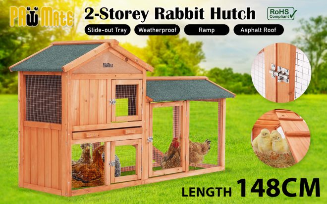 Rabbit Hutch Chicken Coop 148 x 44 x 84.5cm 2 Storey Pet Cage Run SIENA