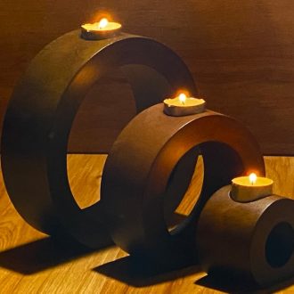 Candle holder set of 3 concentric wooden designed stye