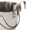 2.8L Stainless Steel Pet Parrot Feeder Dog Cat Bowl Water Bowls Flat Sided Bucket with Riveted Hooks