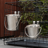 2 x 2.8L Stainless Steel Pet Parrot Feeder Bowl Water Bowls Flat Sided Bucket with Riveted Hooks