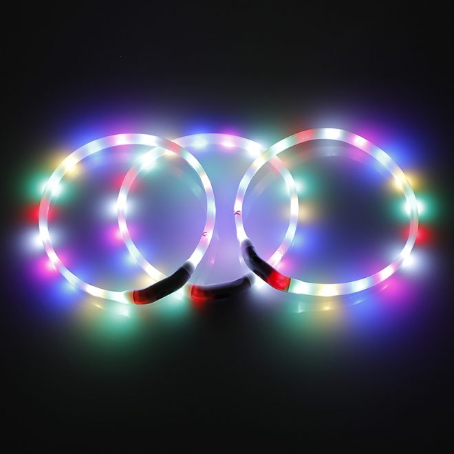 2 X Medium 55CM LED Dog Collar USB Rechargeable Night Glow Flashing Light Up Safety Pet Collars