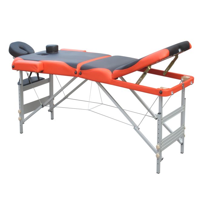 3 Fold Portable Aluminium Massage Table Massage Bed Beauty Therapy. – Black and Orange