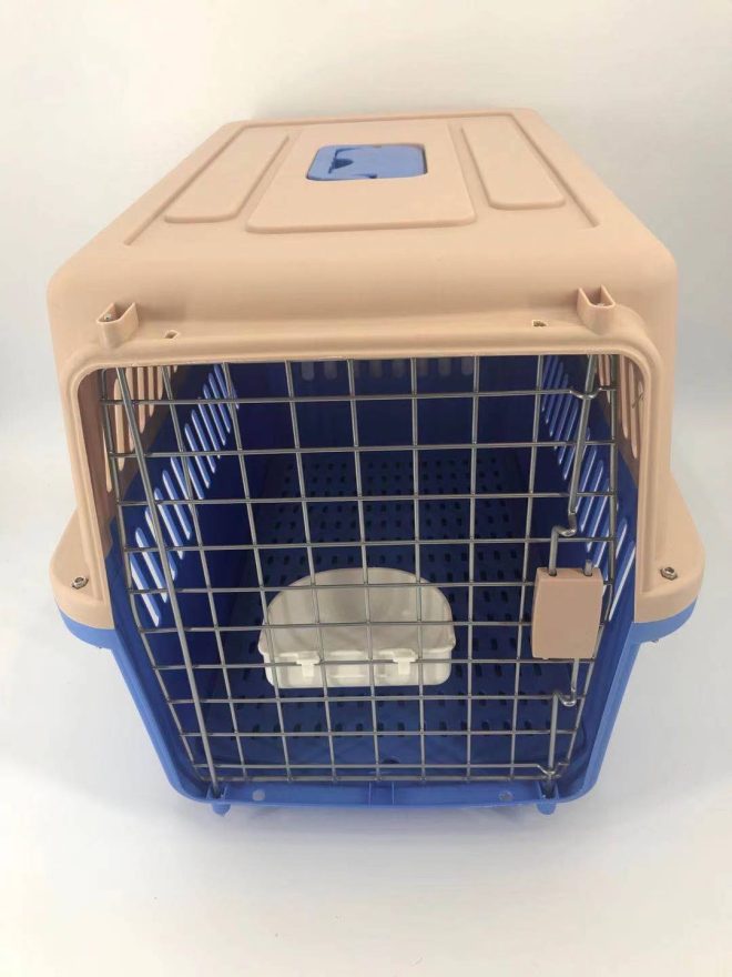 Large Airline Dog Cat Crate Pet Carrier Cage With Tray And Bowl – Blue