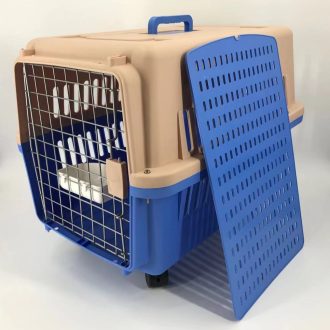 Large Dog Cat Crate Pet Carrier Rabbit Airline Cage With Tray, Bowl & Wheel