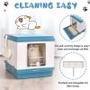 XL Portable Cat Toilet Litter Box Tray Foldable House with Handle and Scoop – Blue