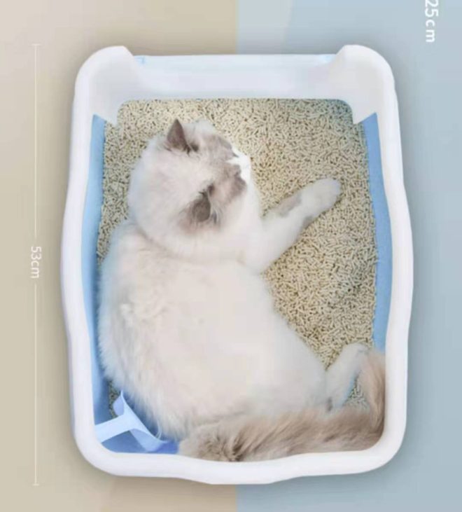 Large Deep Cat Kitty Litter Tray High Wall Pet Toilet Tray With Scoop – Blue