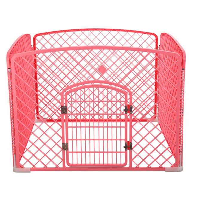 4 Panel Plastic Pet Pen Pet Foldable Fence Dog Fence Enclosure With Gate – 100x100x75 cm, Pink