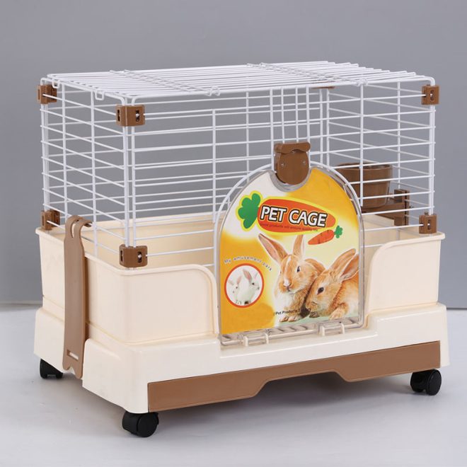 Small Pet Rabbit Cage Guinea Pig Crate Kennel With Potty Tray And Wheel – Brown