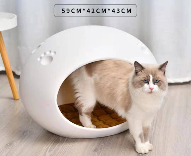 Medium Cave Cat Kitten Box Igloo Cat Bed House Dog Puppy House – White