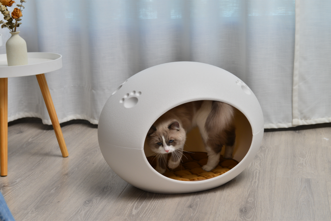 Medium Cave Cat Kitten Box Igloo Cat Bed House Dog Puppy House – White