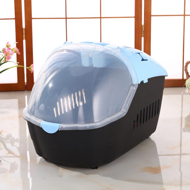 Medium Portable Travel Dog Cat Crate Pet Carrier Cage Comfort With Mat – 55x39x38 cm, Blue