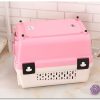 Medium Portable Plastic Dog Cat Pet Pets Carrier Travel Cage With Tray – Pink