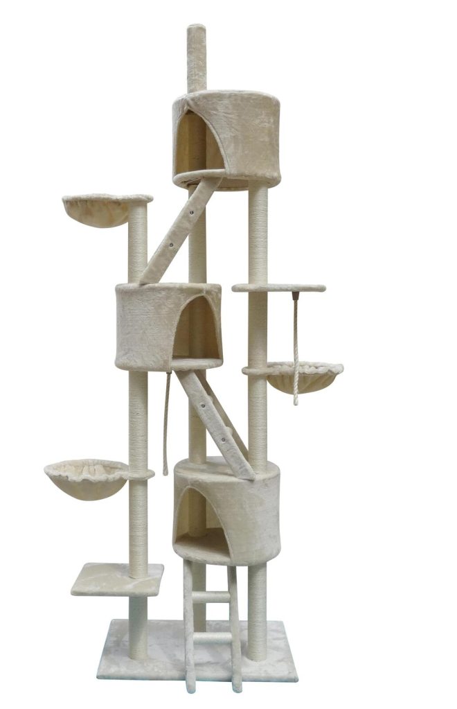 YES4PETS 244 cm XL Multi Level Cat Scratching Post Tree Scratcher Pole – Beige