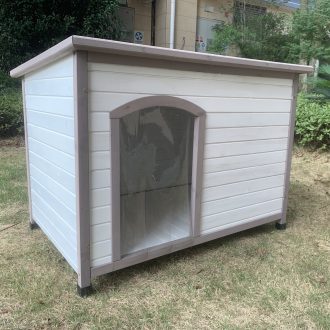 L Timber Pet Dog Kennel House Puppy Wooden Timber Cabin With Stripe White