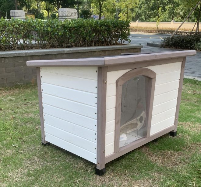 M Timber Pet Dog Kennel House Puppy Wooden Timber Cabin With Stripe White