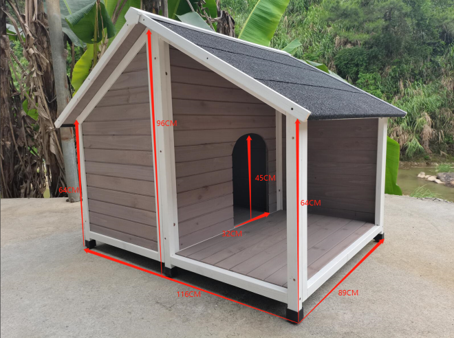 L Timber Pet Dog Kennel House Puppy Wooden Timber Cabin 130x105x100cm – Grey