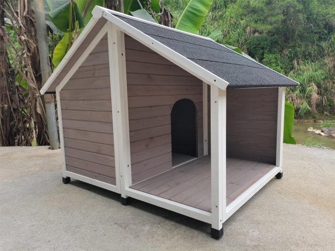 L Timber Pet Dog Kennel House Puppy Wooden Timber Cabin 130x105x100cm – Grey