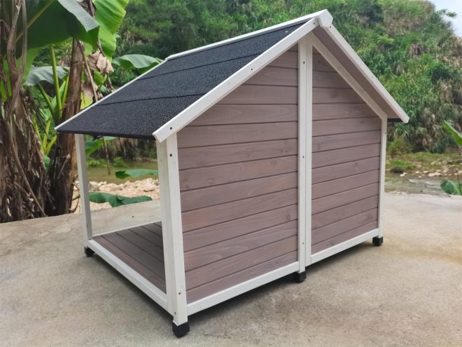 L Timber Pet Dog Kennel House Puppy Wooden Timber Cabin 130x105x100cm – Grey