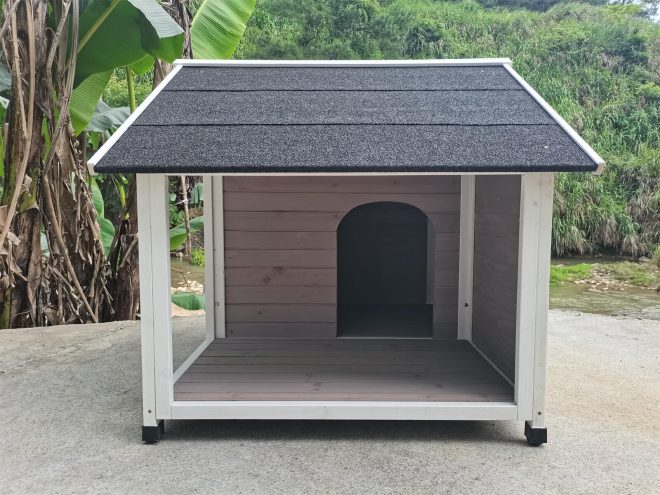 L Timber Pet Dog Kennel House Puppy Wooden Timber Cabin 130x105x100cm – Grey