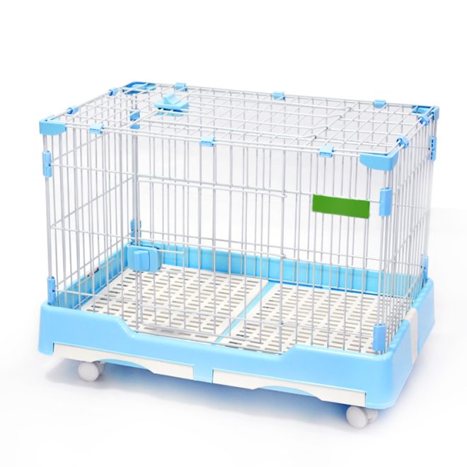 Large Pet Dog Cage Cat Rabbit  Crate Kennel With Potty Pad And Wheel – Blue