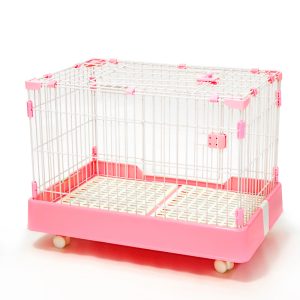 Large Pet Dog Cage Cat Rabbit  Crate Kennel With Potty Pad And Wheel – Pink