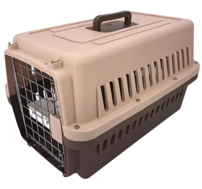 New Medium Dog Cat Rabbit Crate Pet Airline Carrier Cage With Bowl & Tray – Brown