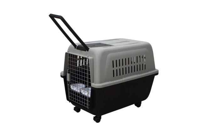 Large Plastic Kennels Pet Carrier Dog Cat Cage Crate With Handle and Wheel – Black