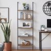 Industrial Ladder Shelf Wood Wall-Mounted Bookcase Storage Rack Shelves Display. – Black