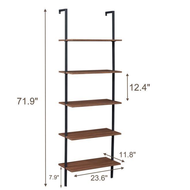 Industrial Ladder Shelf Wood Wall-Mounted Bookcase Storage Rack Shelves Display. – Black