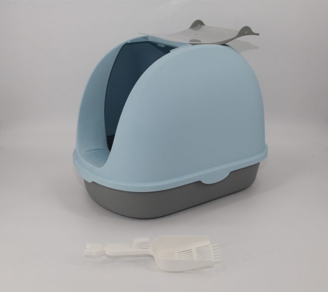 Portable Hooded Cat Toilet Litter Box Tray House with Handle and Scoop – Blue